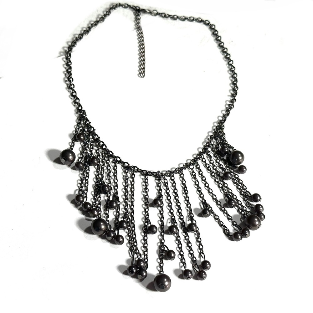Gunmetal Fringe Bead Necklace - Women Jewelry